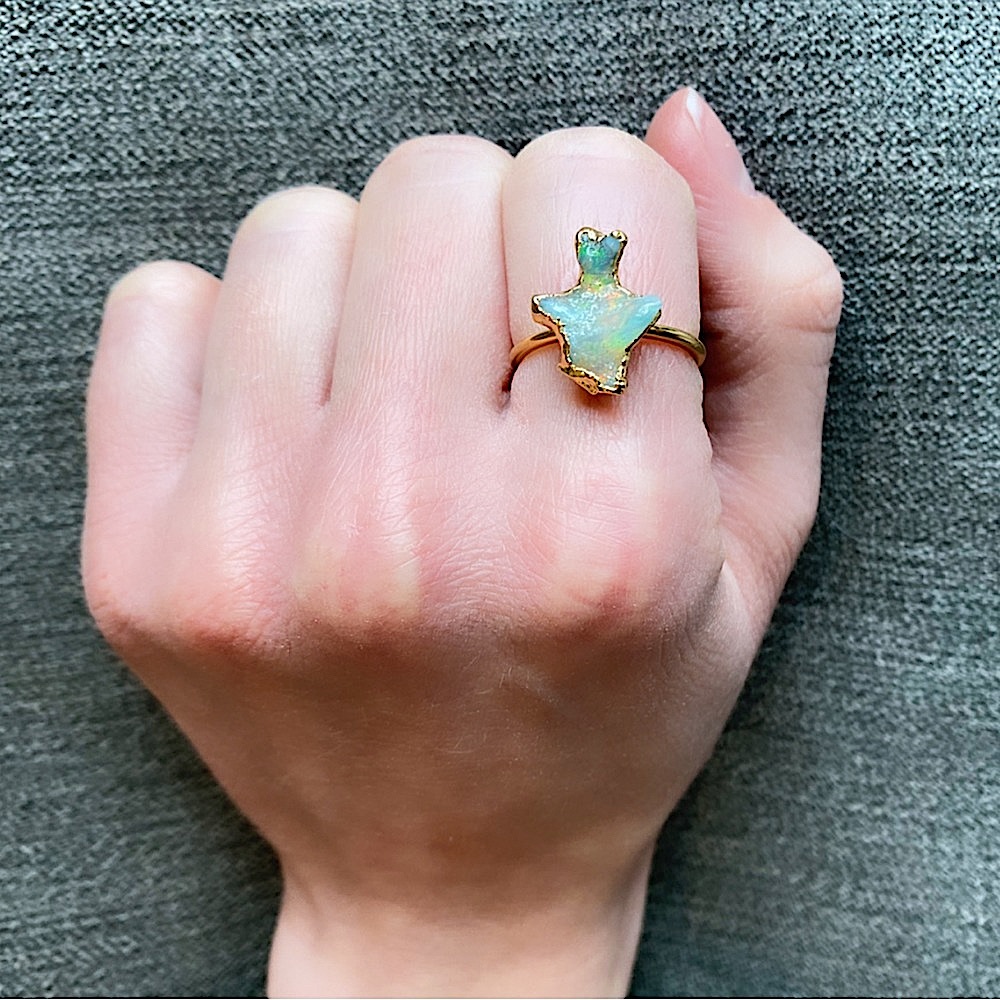 Gold-Fill Raw Opal Statement Ring Unique Super Fl… - image 1